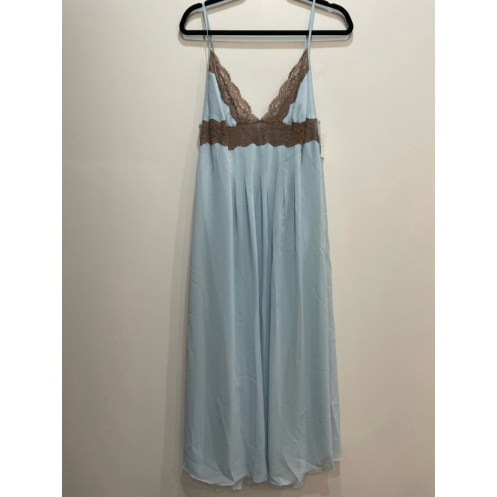 Mystique Intimates Nightgown Babydoll Maxi Chiffon Lace M Blue Bridal Trad Wife